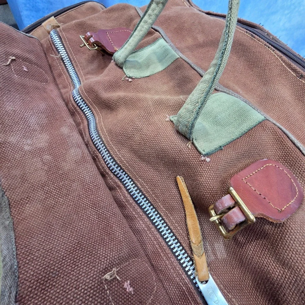 Vintage Black Sheep Brand Brown Heavy Canvas Duffle Leather Trim Travel Luggageu